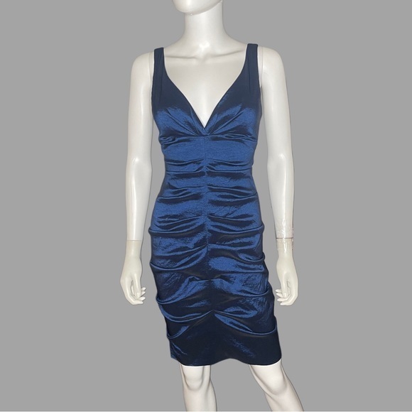 Xscape Y2K Satin Blue Sleeveless Ruched Mini Body Con Formal‎ Dress - Picture 1 of 5